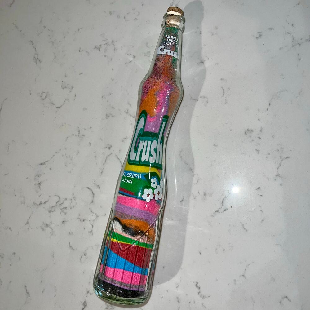 Vintage Glass Crush Bottle with Sand Layers 70's Decor